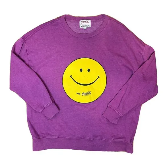 Wildfox Oversized Sweatshirt Small Coca-Cola Smiley Face Coke Roadtrip Purple - Picture 1 of 10